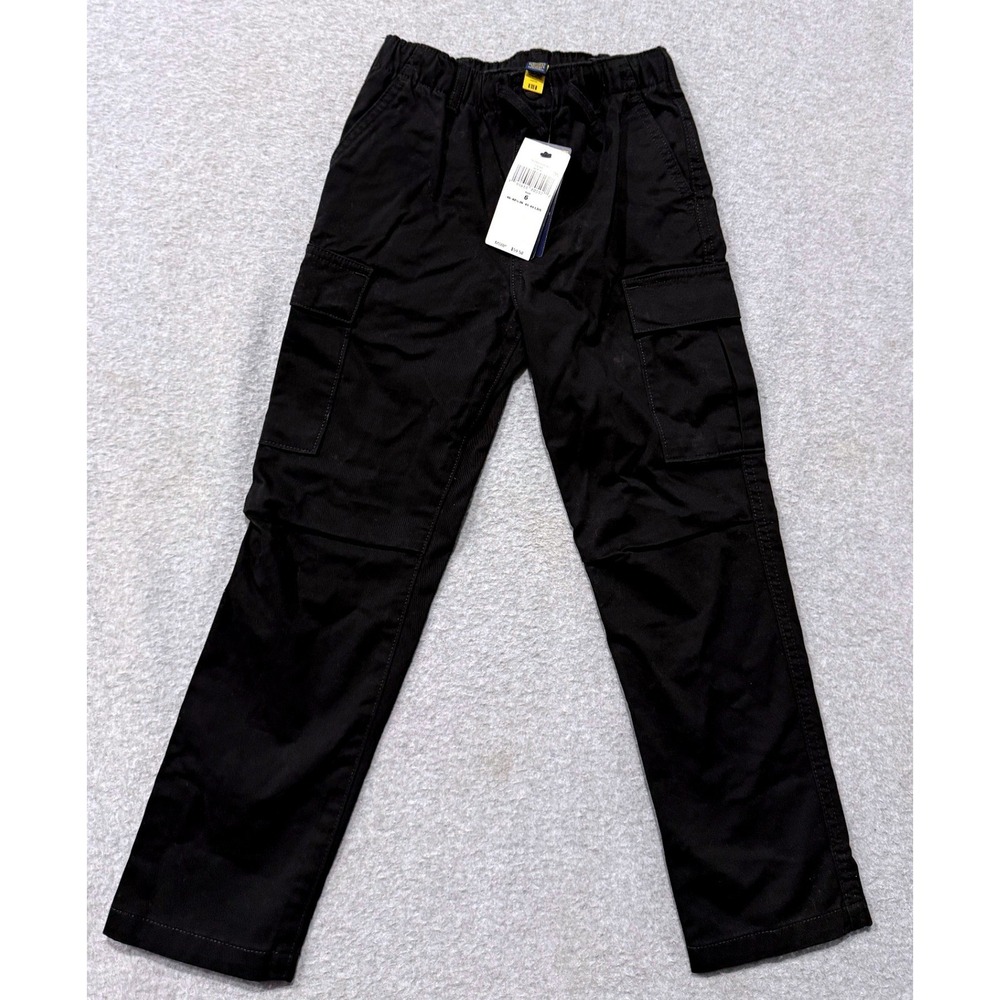 Polo Ralph Lauren Kids Black Cargo Pants Size 6 Elastic Waist Cotton Twill NEW
